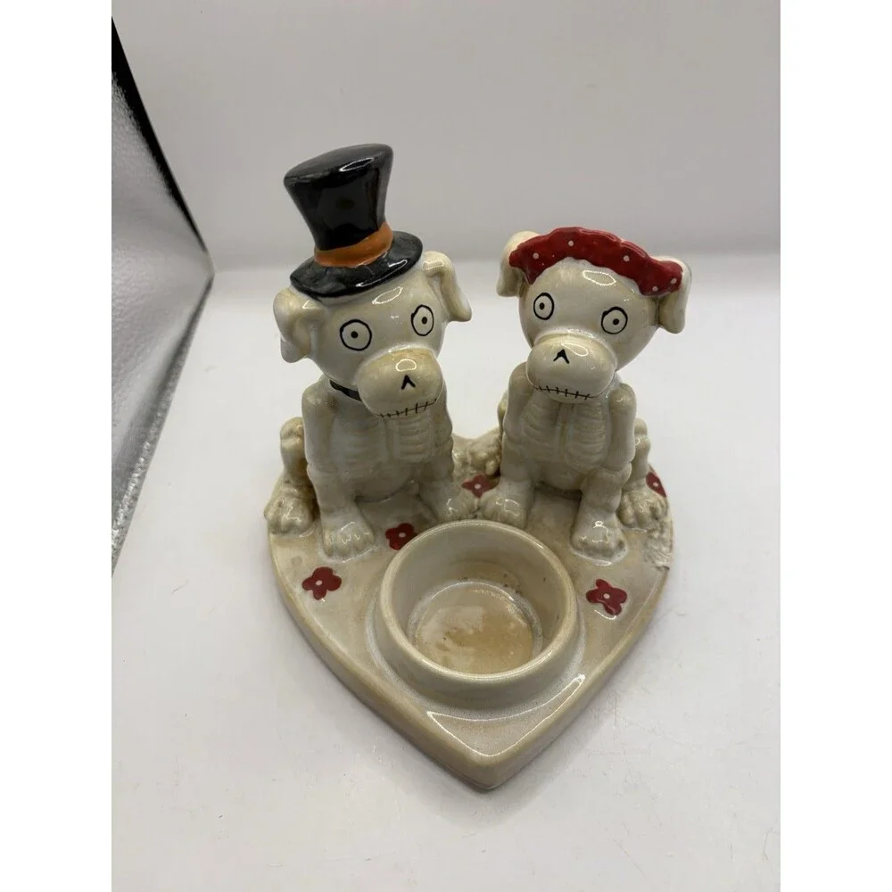 Yankee Candle Boney Bunch Bonesy Dog Skeleton Couple Tea Light Holder Halloween